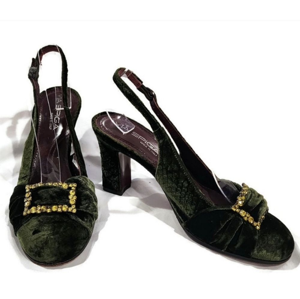 VIA SPIGA 70s Velvet Rhinestone Disco Shoes 6 1/2